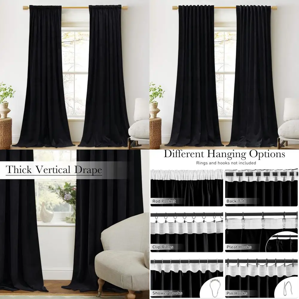 

120 Inch Blackout Curtains - Soft, Thick Insulated Drapes for Bedrooms, Theaters, and Stages, Back Tab Style, 2 Panels, W52 x L1