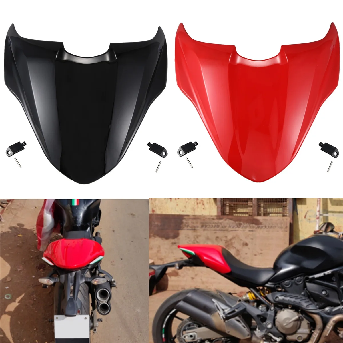 Housse de SièGe de Passager ArrièRe de Moto Bosse de Capot de SièGe Dur pour Ducati Monster 821 2014 2015 2016 2017 Rouge