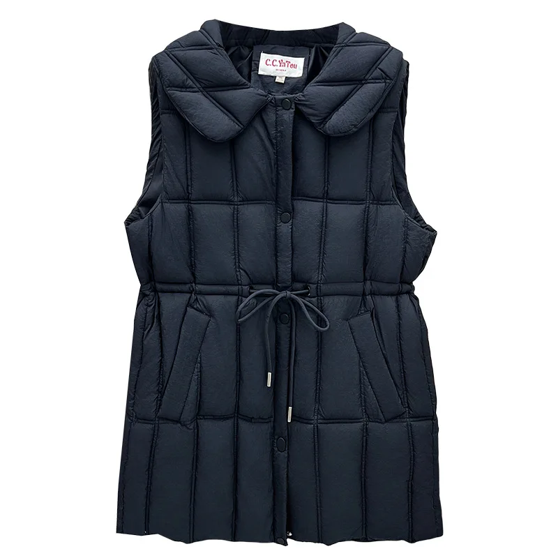 

XXXXXL Fashion Plus Size Women's Parkas Winter Simple mid-length Peter Pan Collar Sleeveless Vest Warm Padded Coat 8381