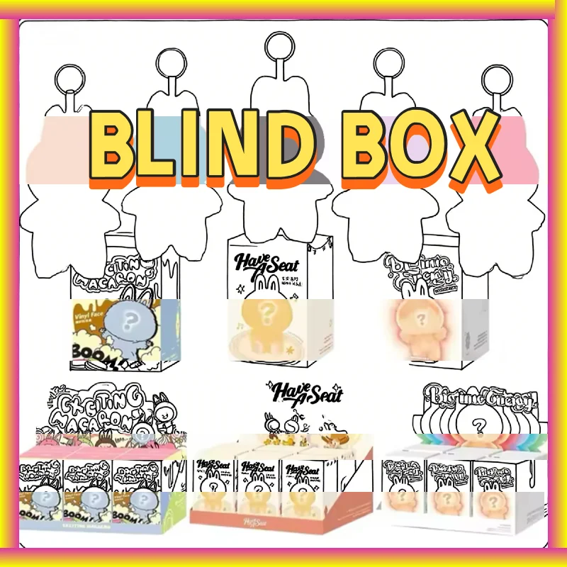 

2025 New For Blind Box Have A Seat Series Macaron Pendant Flocking Model Toy Kawaii Monster Replica Keychain Toy Birthday Gift