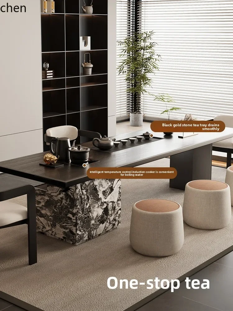 TQH-c13  Solid Wood Tea Table and Chair Set Office Black Island Tea Table