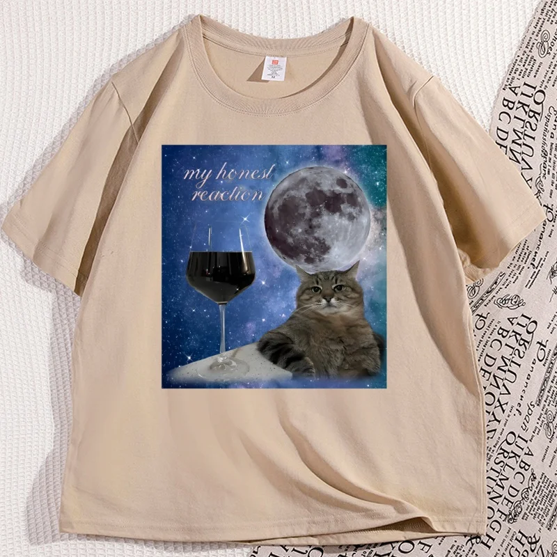 Funny Wine Cat Meme Silly T Shirts Men Printing Oversize T Shirt Causal Short Sleeve Loose Basic Tee Round Neck Tops