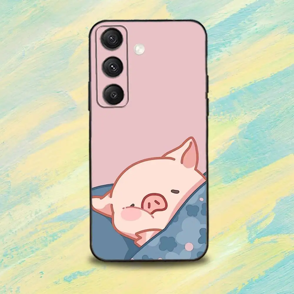 C-Cartoon L-LuLu cute Pig Phone Case For Samsung S25,S24,S10,S22,S21,S20,S23,Ultra,Plus,Lite,FE,Soft Silicone Black Cover