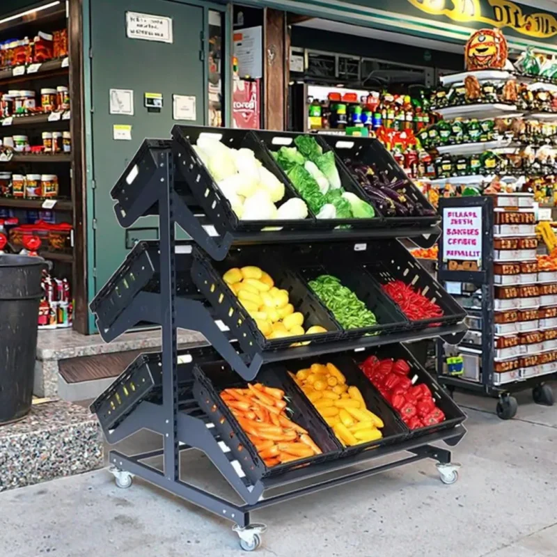 custom.Multifunction Moveable Supermarket Shelves Double Sides Gondola Shelf Mobile Fruit and Vegetable Plastic Displays Rack