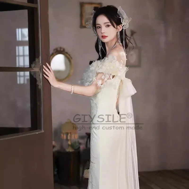 GIYSILE Personalizzato Super Fata Bianco Abito da Sera Sexy Luce di Lusso Floreale 2025 Nuovo Temperamento per Banchetti a Coda di Pesce con Una Spalla