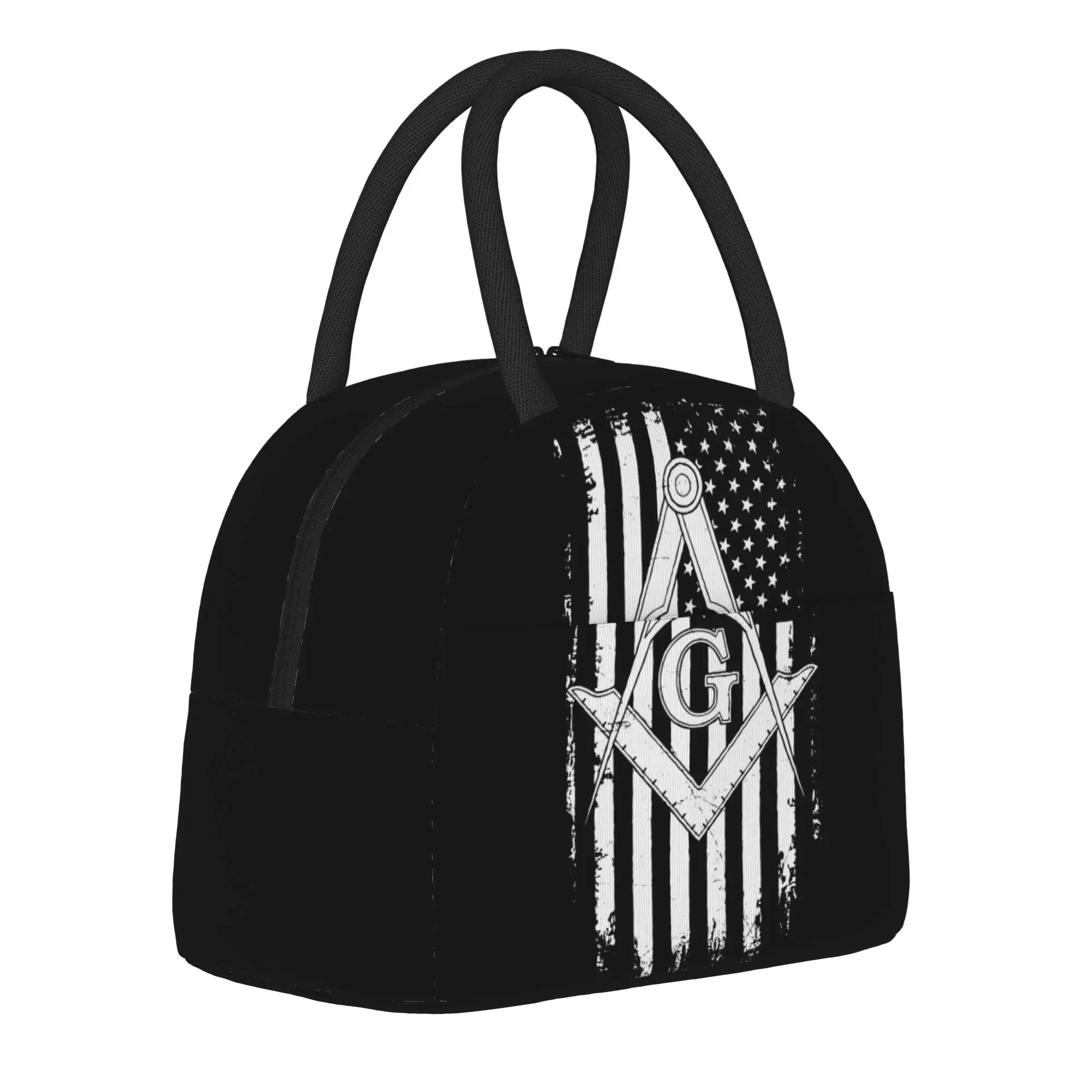 Masonic American Flag Square Compass Freemason Insulated Lunch Bags Large  Reusable Thermal Bag Lunch Box Tote Outdoor Food Bag