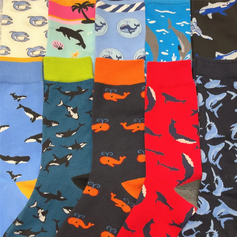 1Pair Adult Size Mid Calf Crew Cottton Unisex Cartoon Whale Lovely Socks Cetacean Funny Killer Whales Larger Dolphin Couples Sox