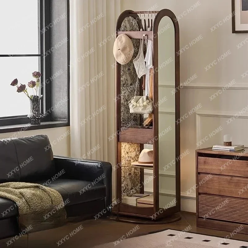 Full body floor integrated storage multi-functional rotating full-length mirror