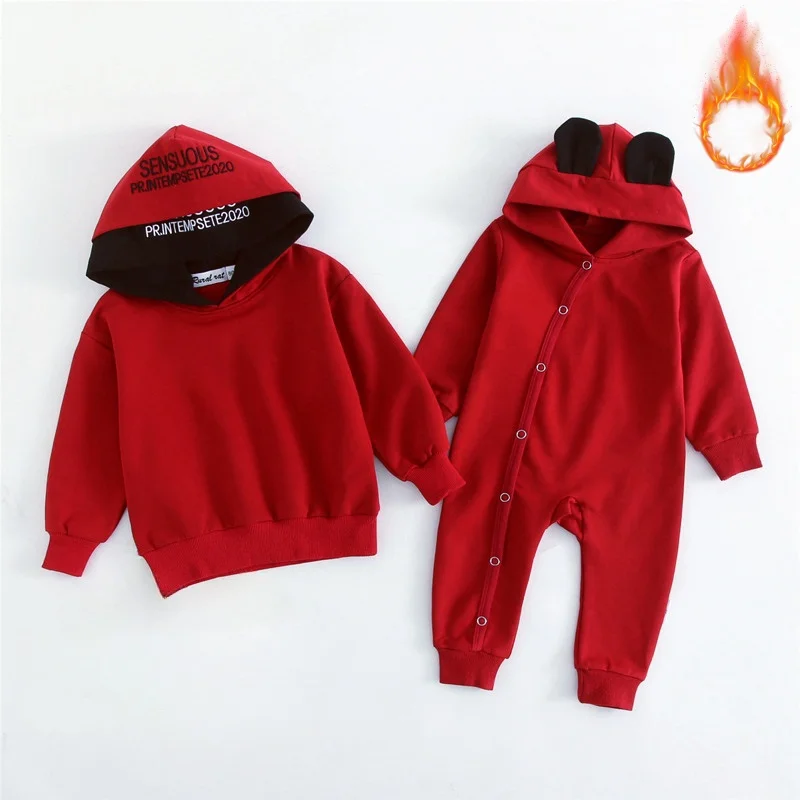 

Family Matching Clothes Winter Thicken Warm Sweater Baby Bodysuit Brother Sister Long-sleeved Hoody Outfit