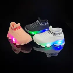 Spring Summer Children's Casual Shoes Solid Color Luminous Sneakers Boys and Girls New Letters Mesh Breathable Children's Shoes