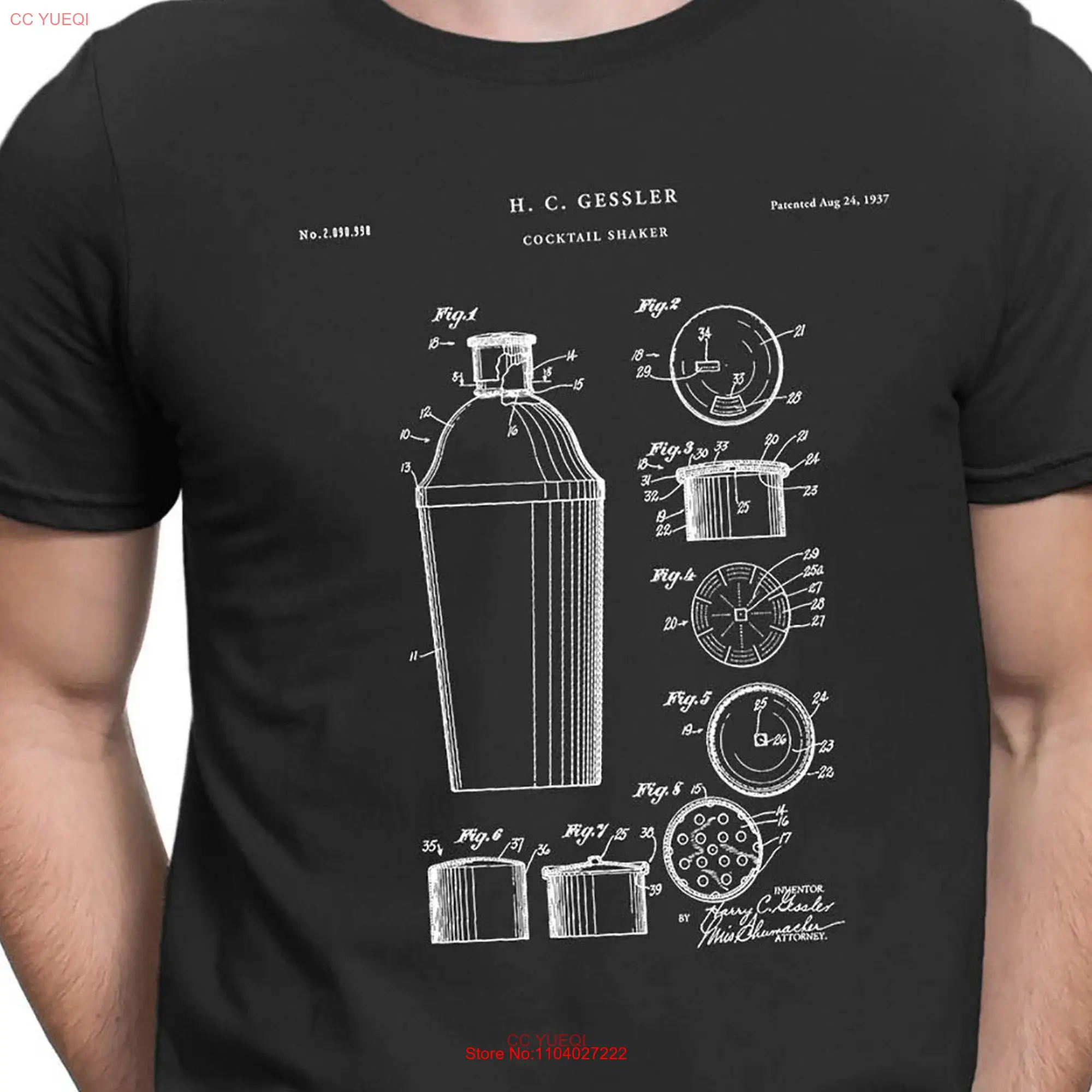 Cocktail Shaker Drink Mixer T Shirt Bartender Patent Bar Tender PT222 long or short sleeves