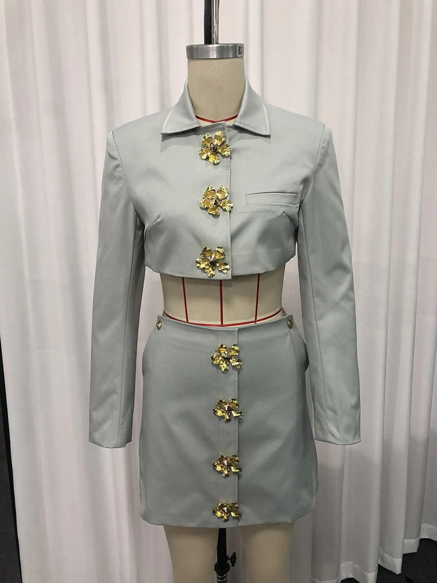 TWOTWINSTYL الصلبة تقسم الترتر قطعتين مجموعات للنساء التلبيب طويلة الأكمام البنطال القصير تنورة عالية الخصر مجموعة الموضة الإناث جديد #5