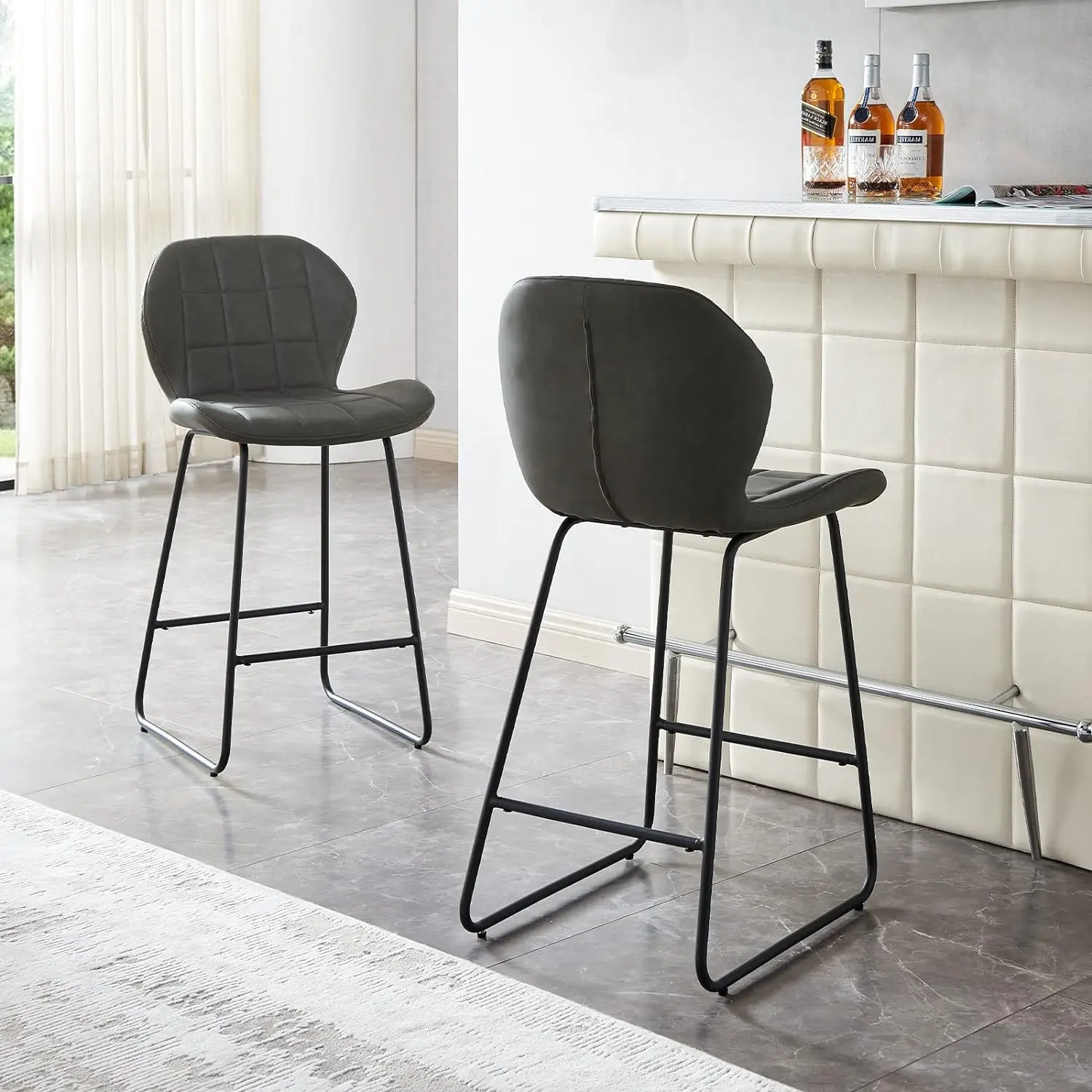 

Bar Stools Set of 4 Modern PU Leather Bar Height Stool Chairs with Back and Footrest for Pub Coffee Home Dinning Kitchen Island