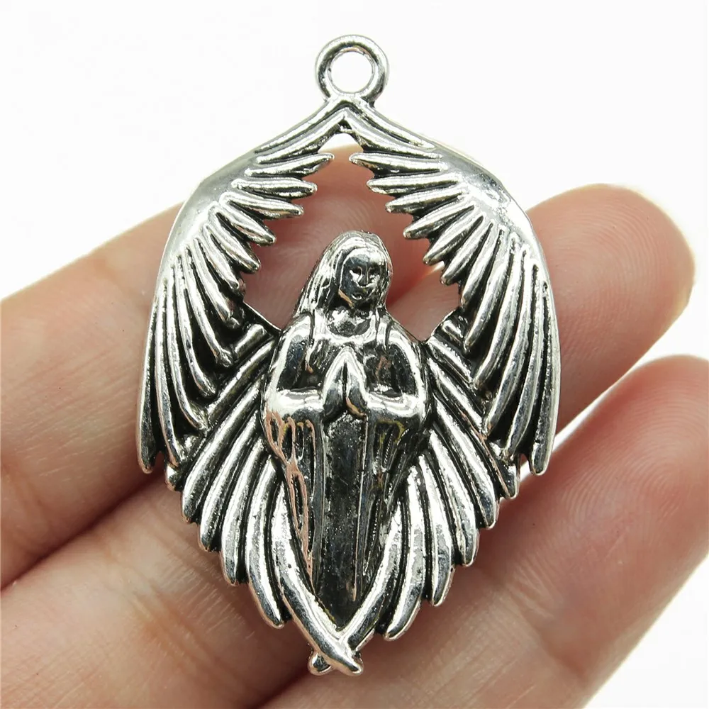 WYSIWYG 2pcs Charms Angel 43x27mm Antique Silver Color Pendant Angel Charms Jewelry Findings