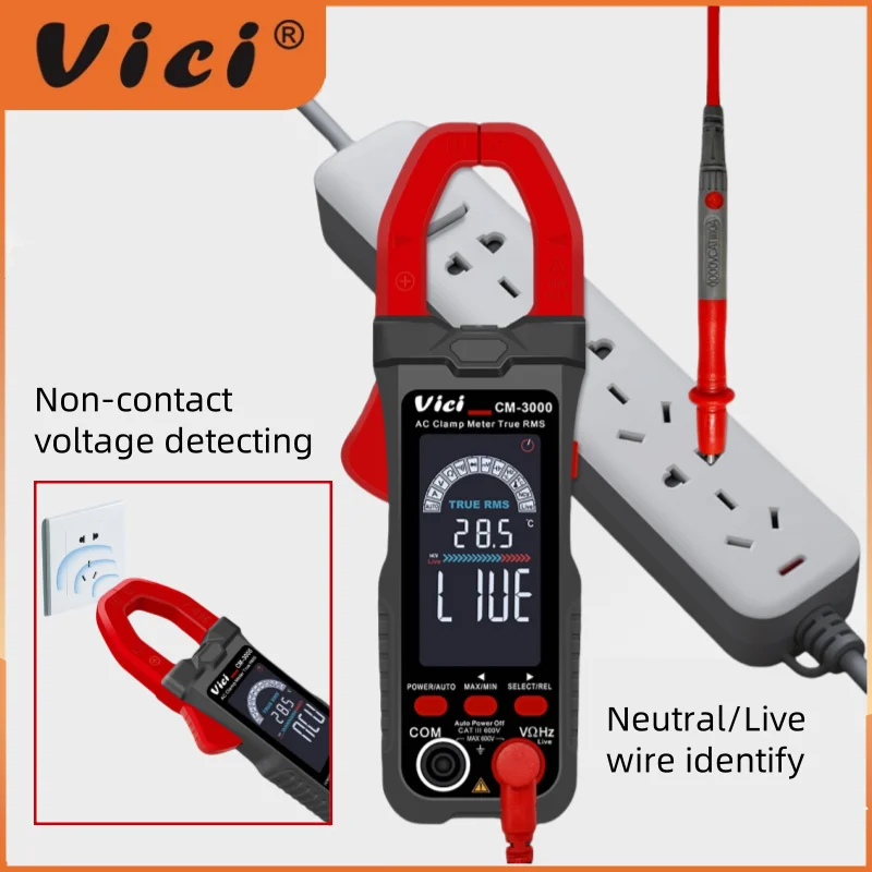 Vici CM-3000 & CM-3002 Smart Clamp Meter 800A AC Current True RMS NCV Auto-Ranging Multimeter with Backlight & Flashlight