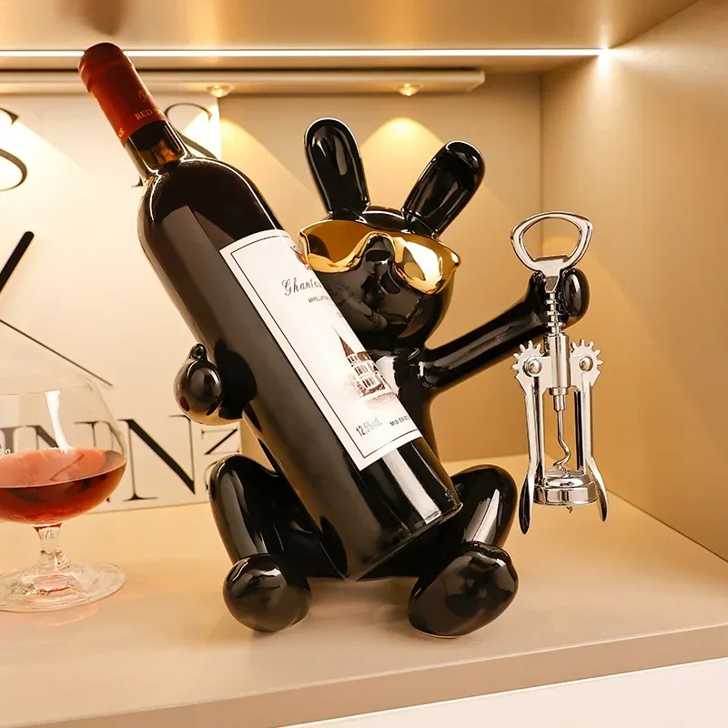 

26CM Modern luxury rabbit ornaments, red wine rack, wine cabinet decorations, high-end living room foyer, wine tray decorations