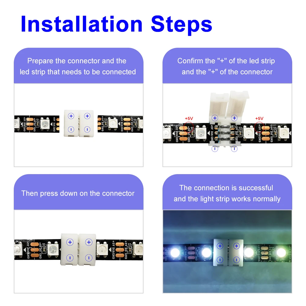 Connecteur de bande LED en forme de L T X, coin allergique, ruban lumineux RVB, soudure gratuite, 4 broches, 5 broches, 10mm, WS2811, WS2812, 5050, 10 pièces