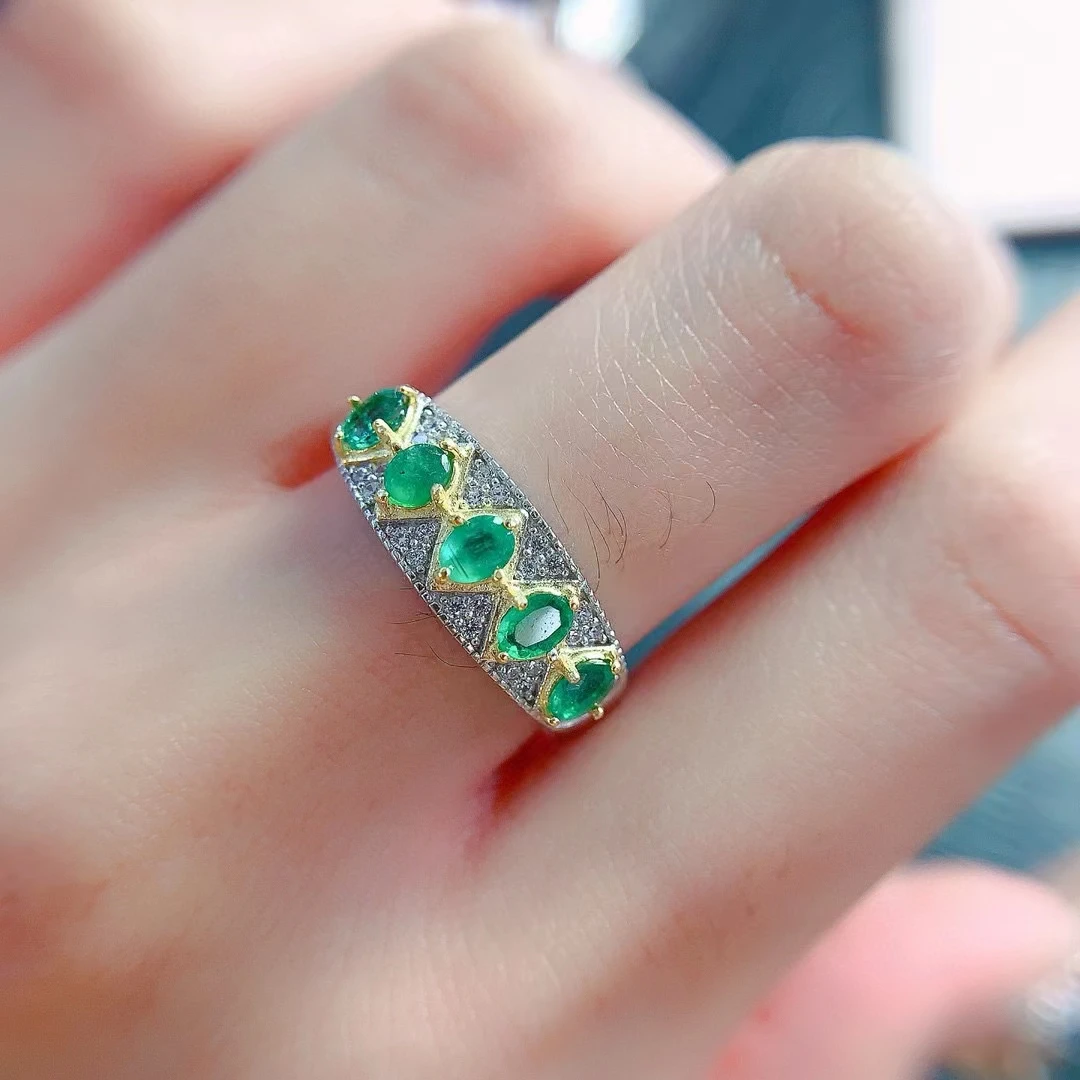 

Design Style Emerald 925 Silver Ring for Woman 3mm*4mm Colombia Emerald Ring with 3 Layers 18K Gold Plated Gemstone Jewelry