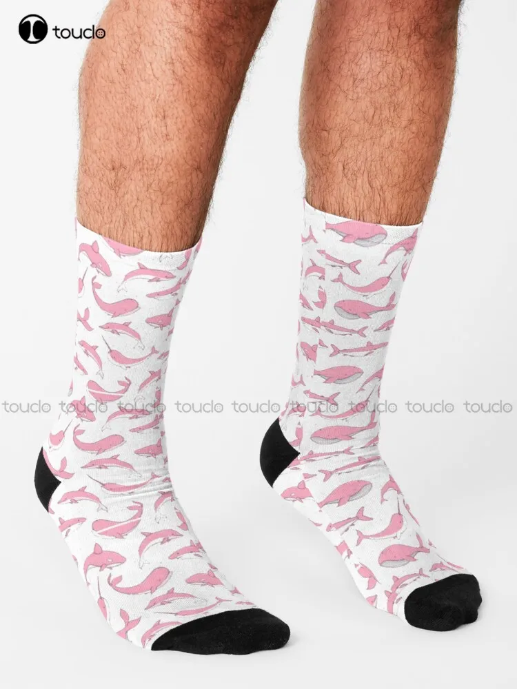 Pink Sharks Socks Men'S Athletic Socks Unisex Adult Teen Youth Socks 360° Digital Print Harajuku Streetwear Gd Hip Hop Gift Art