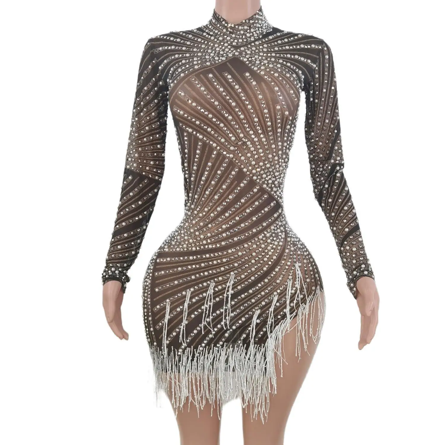 

Rhinestone Dress Women's Elegant Party Tango ChaCha Rumba Latino Dance Dress Evening Dress Nightclub Wedding Sexy Stage Diduan