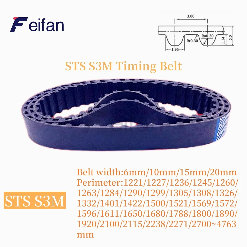 

STD S3M Timing belt Lp=1221 1227 1236 1245 1260 1263 1284 1290 1299 1305 1308 1326 1332 1401 1422 1500 ~4763 Width 6-20mm Rubber