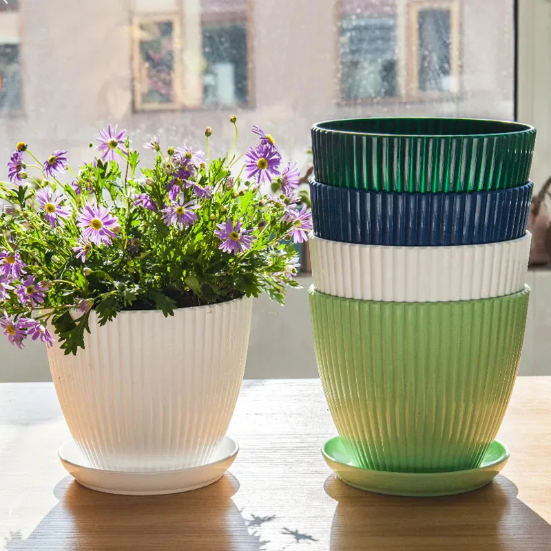 

Vertical Patterned Plastic Flower Pot Home Balcony Creative Outdoor Flower Pot