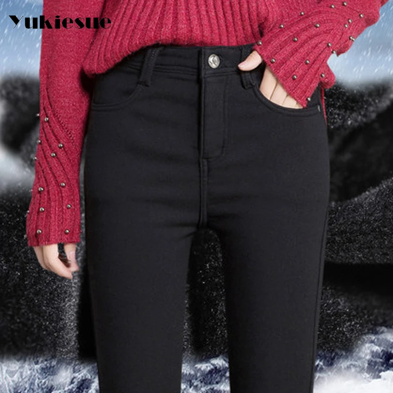 2022 winter warm jeans woman high waist candy color skinny slim denim pencil pants female jeans 25-34 jeans femme mujer