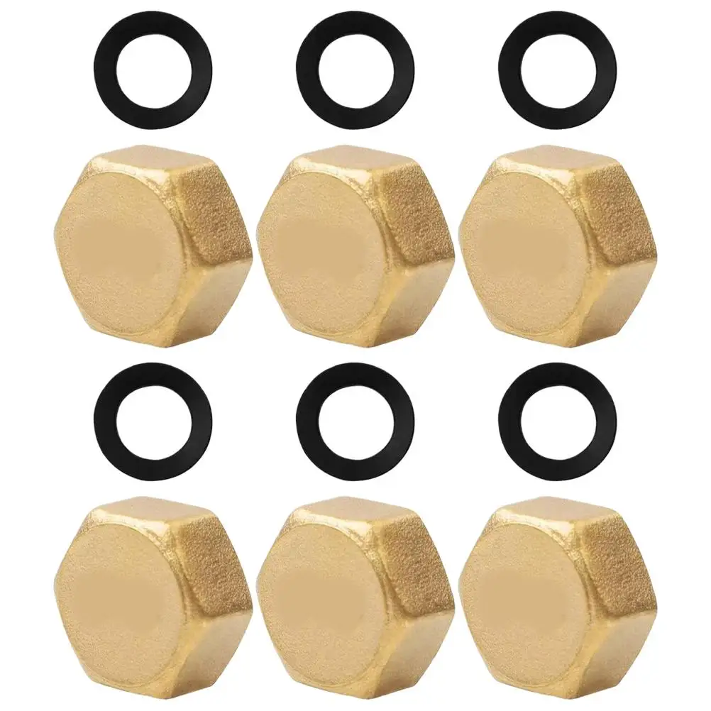

6 Pcs 1/2 Inch Copper Pipe Thread Hose End Cap Faucet Blank Sealing Fittings Rubber Gasket Outdoor