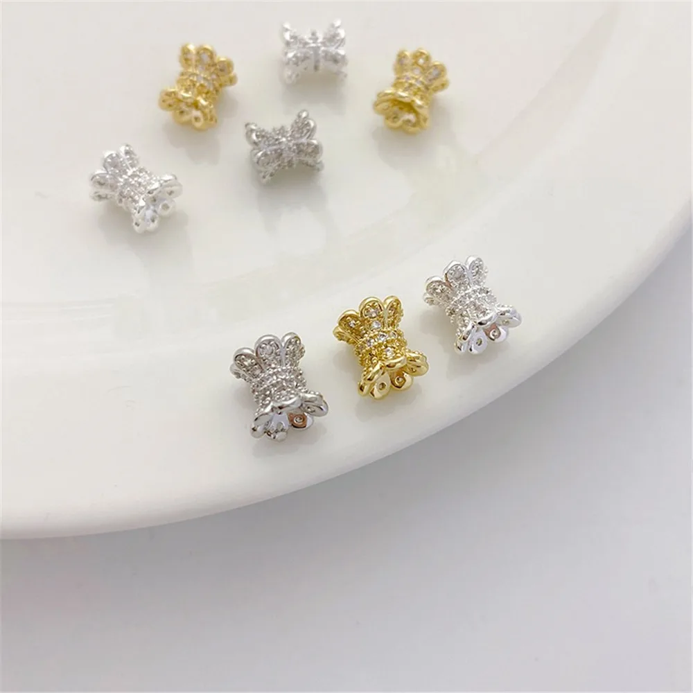 14K الذهب اللون مايكرو مطعمة الزركون الوجهين حامل زهور فضفاض الخرز اليدوية سوار ذاتي الصنع قلادة مجوهرات اكسسوارات