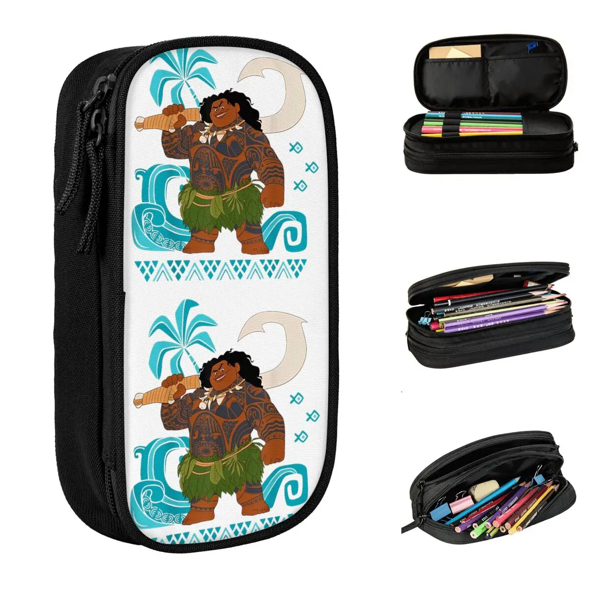 Moana Maui Cartoon Pencil Cases Pencil Pouch Pen Box for Student Large Storage Bag Students School Zipper Stationery