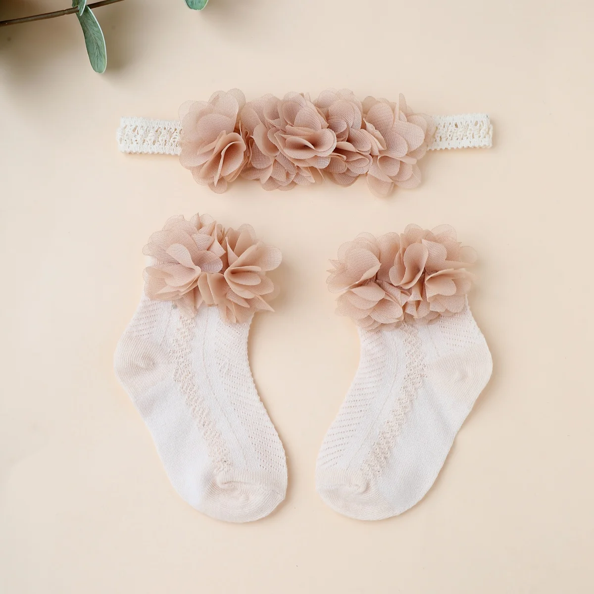 2Pcs Baby Chiffon Flower Headbands Socks Set Newborn Sweet Wedding Girl Princess Bow Elasitc Hair Bands Hair Accessories