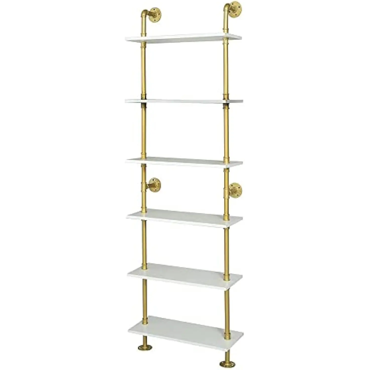 

Industrial Gold Bookshelf-6 Tier Wall Mounted Ladder Bookshelf, Rustic Gold Storage Book Shelves Display Bookcases for Living R