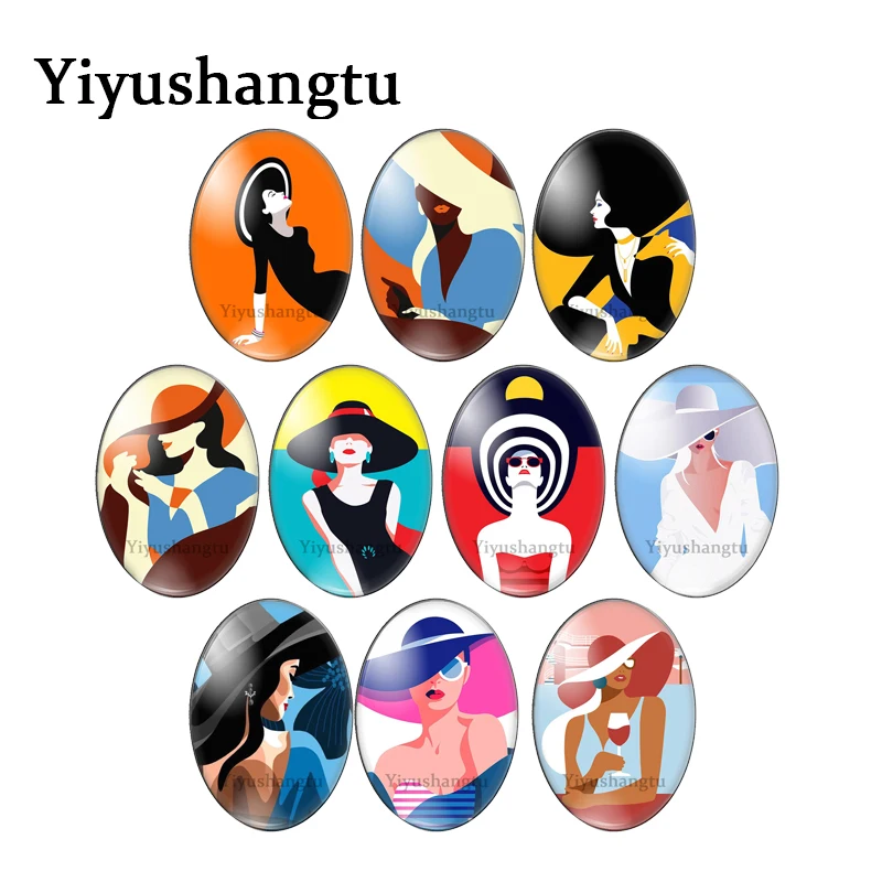 Beach style model beauty woman pattern 13x18mm/18x25mm/30x40mm Oval photo glass cabochon demo flat back Making findings
