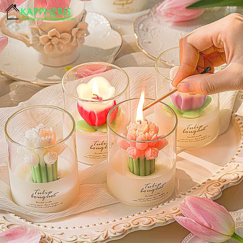 Guest Gift Candles 3D Rose Bouquet Aromatic Decorative Candles Personalized Candles In Jars Gifts Sets Home Decors