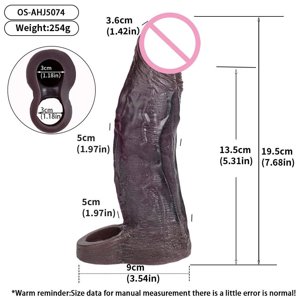 SXXY Ultra Soft Realistic Black Penis Sleeve Male Extender Lifelike Hollow Dildo  Body Safe Cock Enhancement Toy Intimate Goods