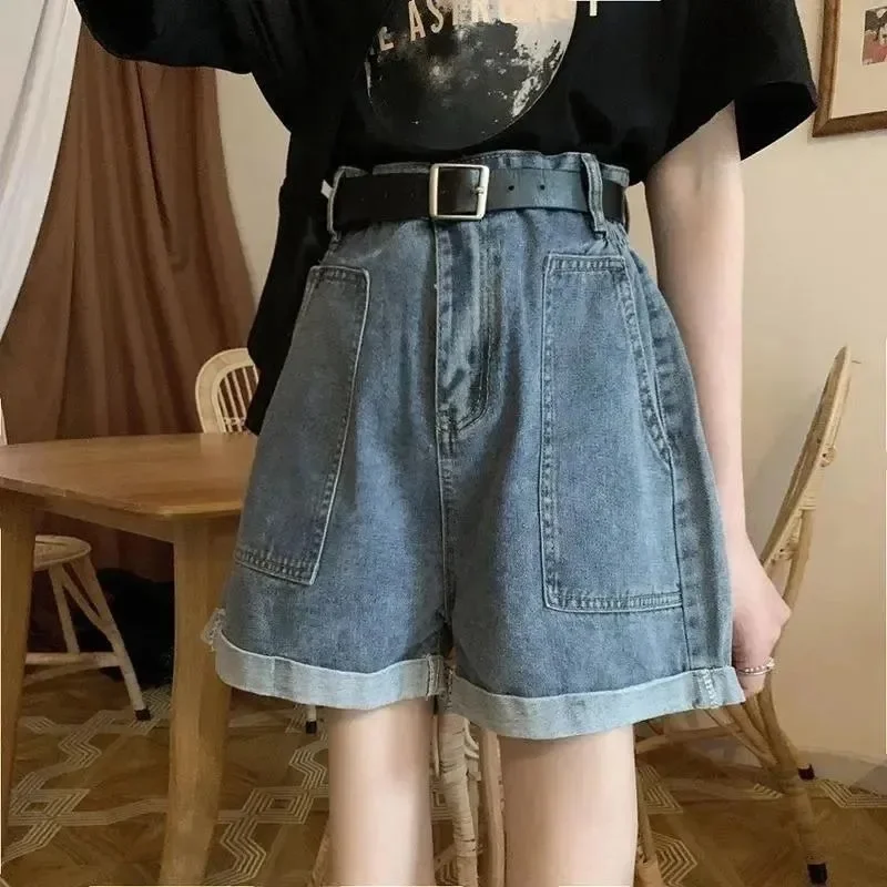 Wide Leg Shorts Women High Street Korean Style Denim Trendy Summer Vintage Harajuku Retro All-match Chic Mujer Casual Ins Solid