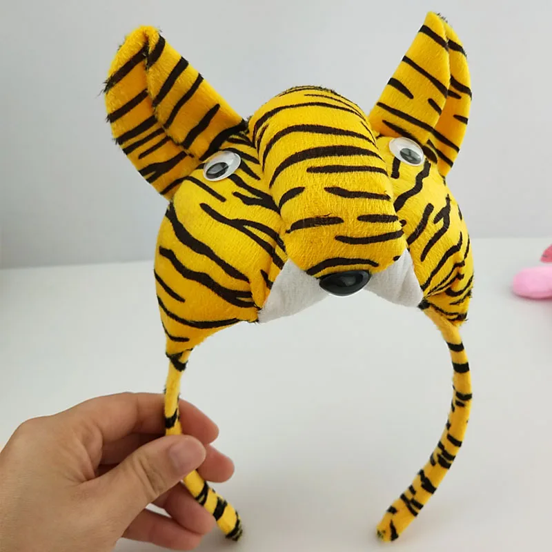 Adults Kids Plush Cartoon Boy Children Tiger Ears Headband Bow Tie Tail Animal Gift Birthday Party Costume for Tiger Cosplay