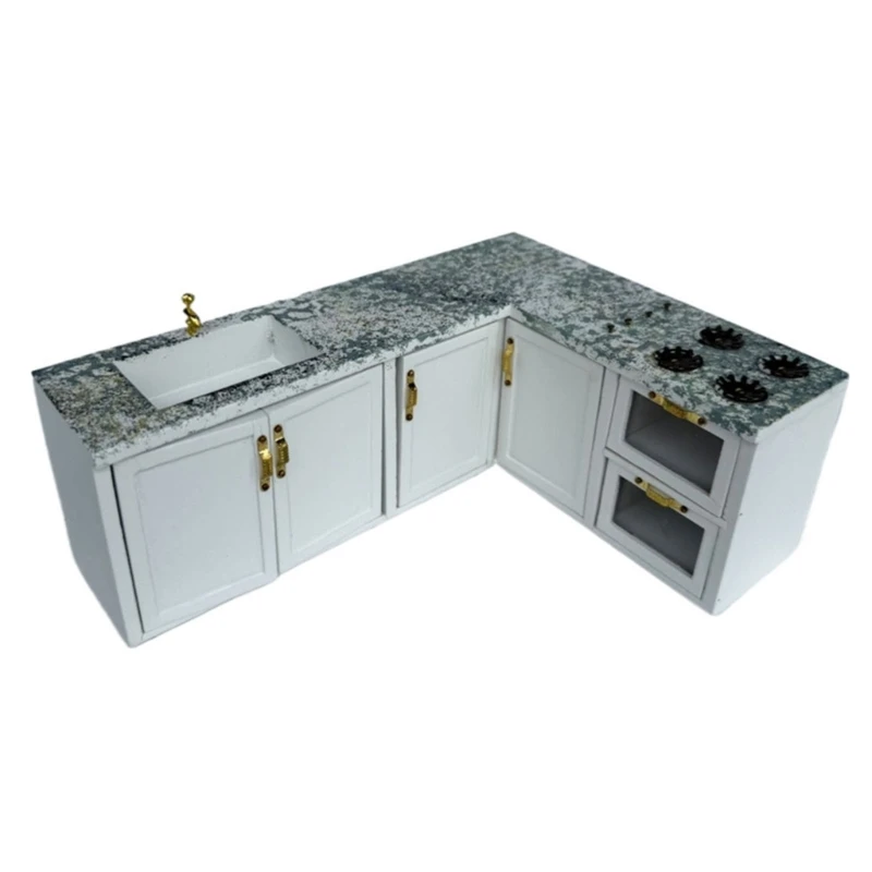 

Miniature Wooden Stove Sink Kitchen Cabinet Set for 1/12 Dollhouses Scene Decors 15UB