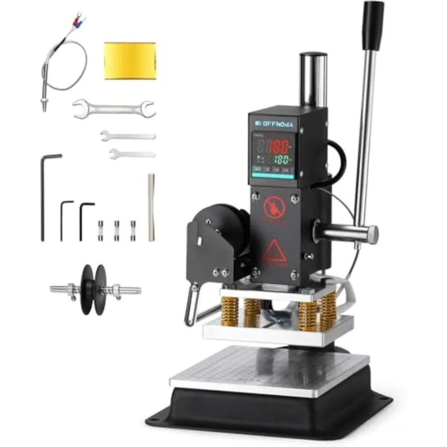

Hot Foil Stamping Machine for PVC, wood, PU, leather logos: 10x13cm U-slot movable table, 110V digital embossing, manual tipper