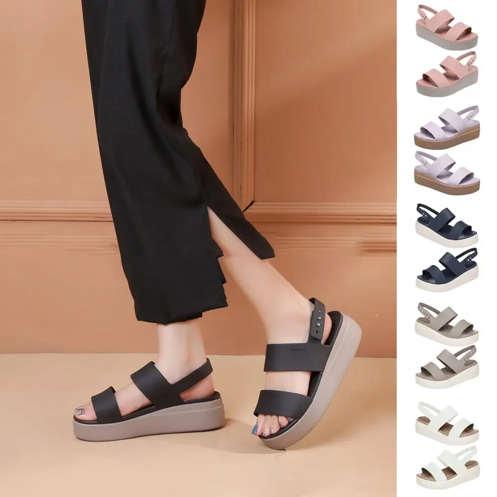 

1 Pair Casual Sandals Anti-slip Platform Flat Thick Sole Breathable Adjustable Women Summer Outdoor Shoes Street Wear