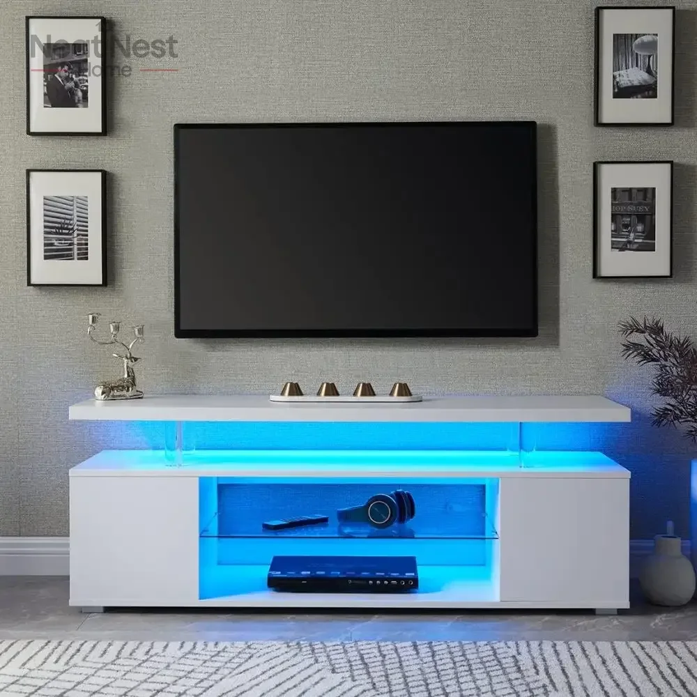 

TV Stand for TV LED Gaming Entertainment Center Media Storage Console Table with Large Side Cabinet for Living Room( White)