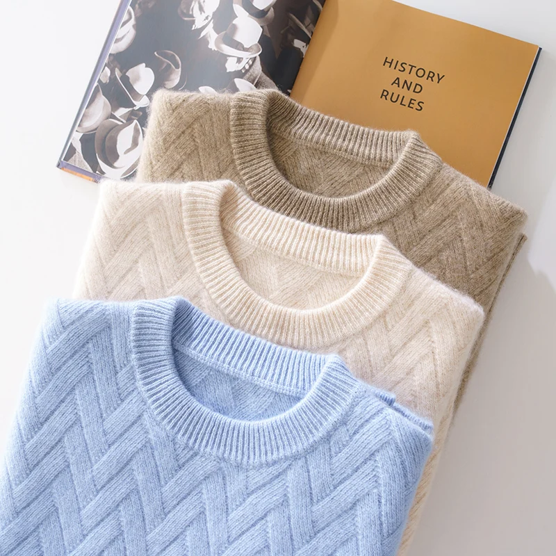 Autumn and Winter New 100% Pure Cashmere Sweater Men's Round Neck Pullover Cashmere Sweater Knitted Korean Edition Thickened