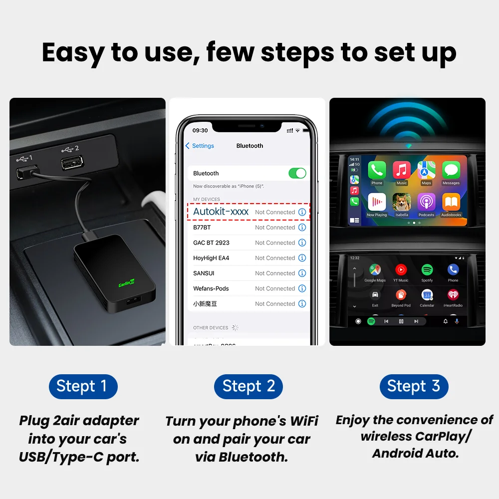 CarlinKit 5.0 CarPlay Android Auto Wireless Adapter Portable Dongle for OEM Car Radio with Wired CarPlay/Android Auto