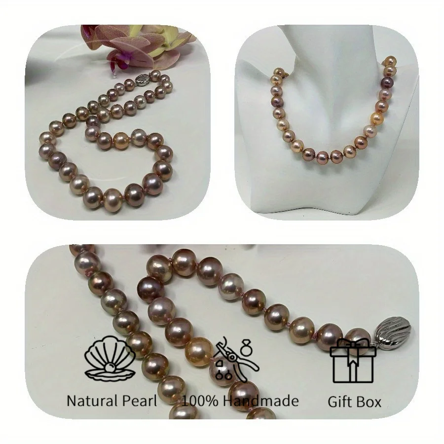 

MYSOYA 12-15mm Pink Purple Metallic Edison Pearl Necklace Gift Box Perfect Gift For Wedding Birthday Christmas New Year