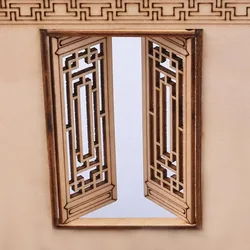 2pcs/4pcs Dollhouse Window Grid Frame Construction Material Chinese Furniture Model Building Miniature Decorative Wooden Craft