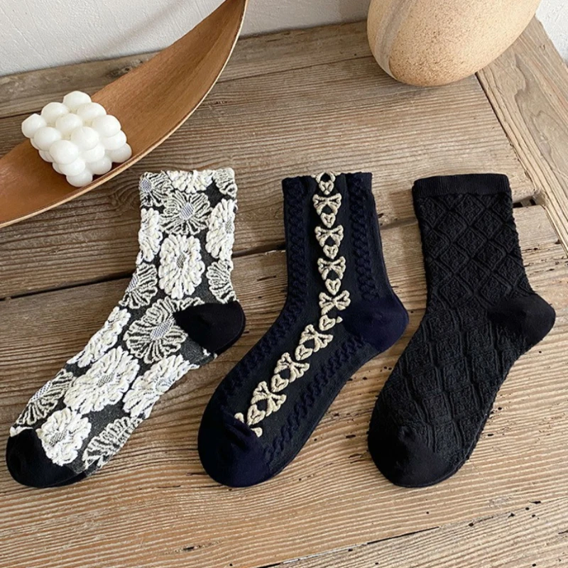 

6 пар осенне-зимних новых модных носков средней длины с цветными блоками, простые удобные впитывающие пот длинные носки, элегантные короткие носки ﻿