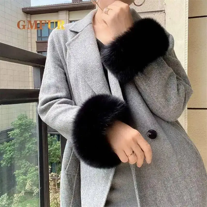 Polsini da donna in vera pelliccia di volpe al 100% da donna, manica invernale in vera pelliccia di volpe naturale, calda moda, scaldamuscoli, accessori da donna