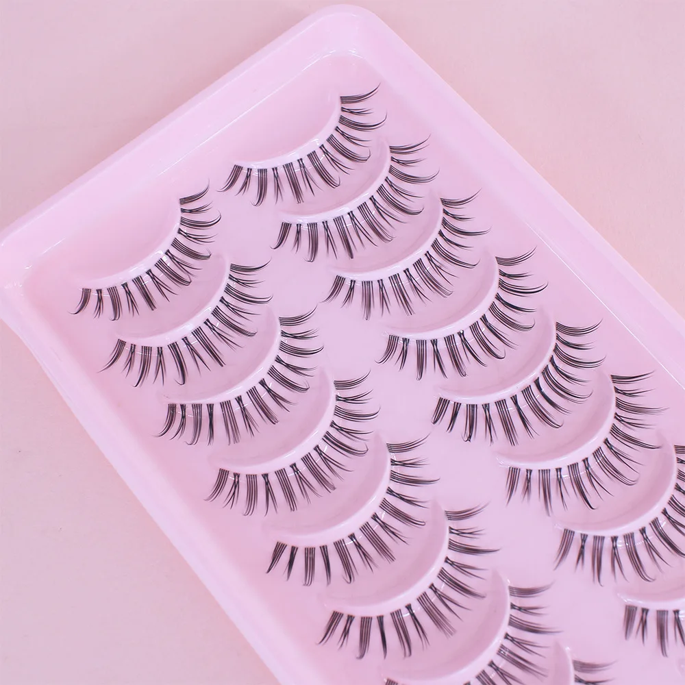 2023 New  Manga Lashes 10 Pairs 3D Clear Band Lashes Natural Look Wispy Mink Eyelashes Fluffy Cat Eye Lashes Pack Fake Eyelashes