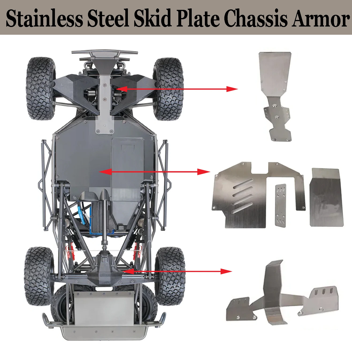Full Set Stainless Steel Skid Plate Chassis Armor for Traxxas 1/7 UDR Desert Racer RC Truck Front Center Rear Protector Parts