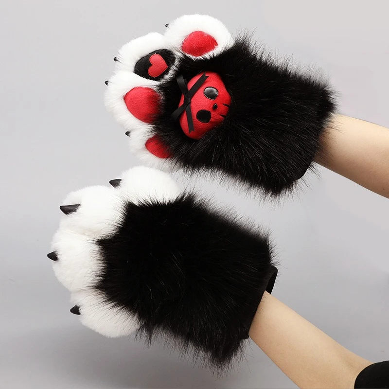 Handmade Cosplay Costume Accessories Furry Cat Claw Gloves Plush Accessories Nail Claw Gloves Cute Anime Bear Paw Fluffy Mitten